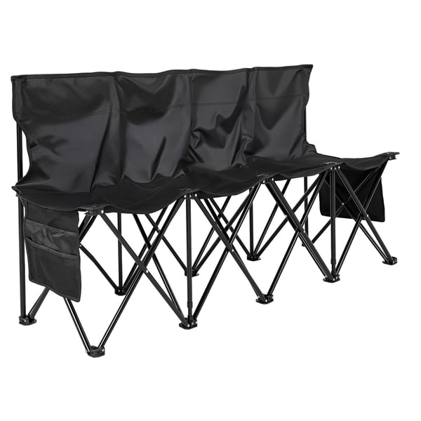 Fällbar bänk, 4-sits portabel med ryggstöd och sidofickor, 161x45x82 cm, svart