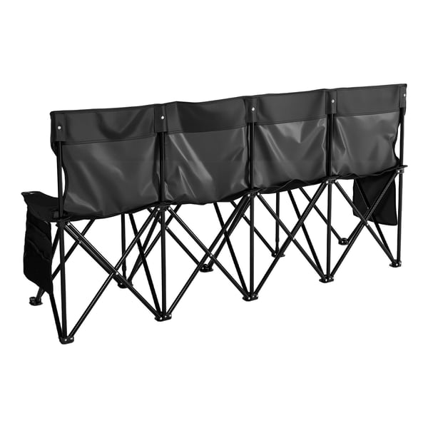 Fällbar bänk, 4-sits portabel med ryggstöd och sidofickor, 161x45x82 cm, svart