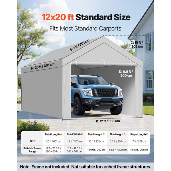 Carport ersättningskapell 6,09x3,65x3,05 m grå, vattentät, extra kraftig