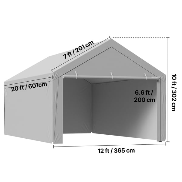 Carport ersättningskapell 6,09x3,65x3,05 m grå, vattentät, extra kraftig