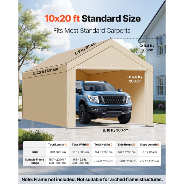 Carport ersättningskapell 6,09x3,05x2,87 m beige, vattentät, PE-material