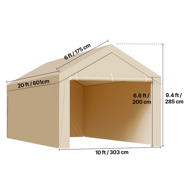 Carport ersättningskapell 6,09x3,05x2,87 m beige, vattentät, PE-material