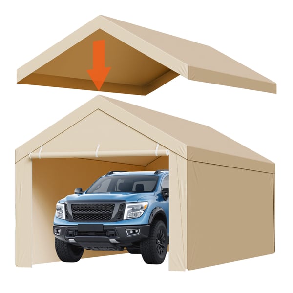 Carport ersättningskapell 6,09x3,05x2,87 m beige, vattentät, PE-material