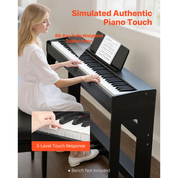 Digitalpiano, 88-tangenter fullt vägda, svart, elektriskt tangentbord