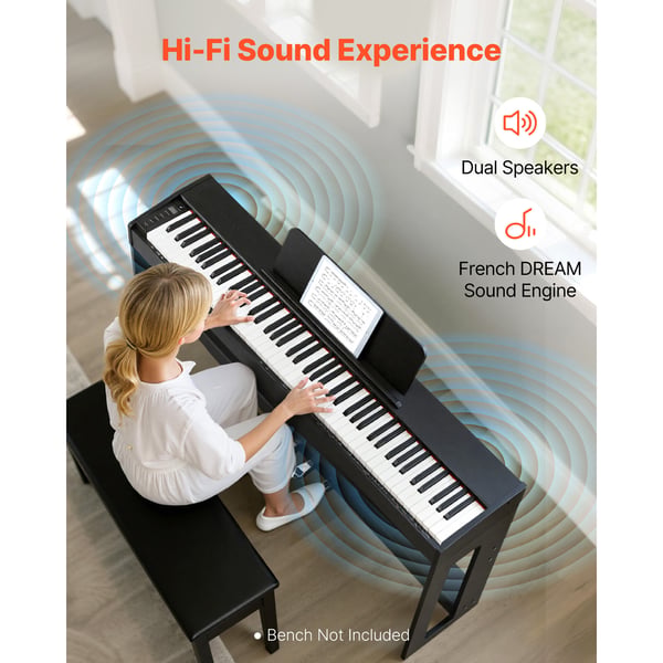 Digitalpiano, 88-tangenter fullt vägda, svart, elektriskt tangentbord
