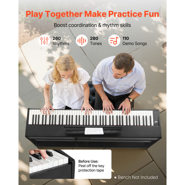 Digitalpiano, 88-tangenter fullt vägda, svart, elektriskt tangentbord