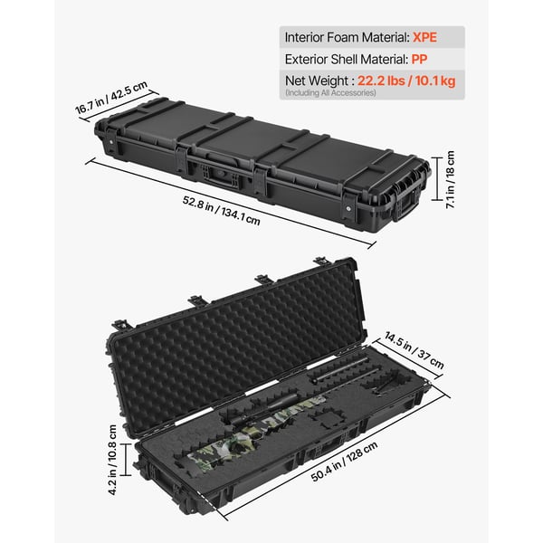 Rifletaske, Låsbart Hardcase 134,1x42,5x18 cm Sort, Vandtæt Opbevaring