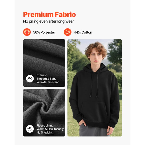 Pullover hættetrøje XX-Large fleece langærmet sort, sweatshirt