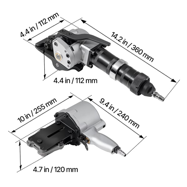 Pneumatisk stålbåndsstrammer, 8500 N spændkraft, 19 mm, kraftig model