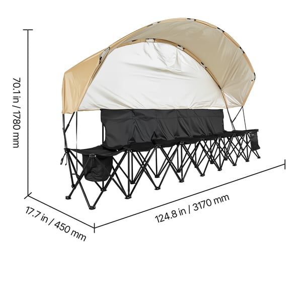 Sammenklappelig bænk, 6-sæders transportabel bænk 3170x450x1780 mm, sort, opbevaring