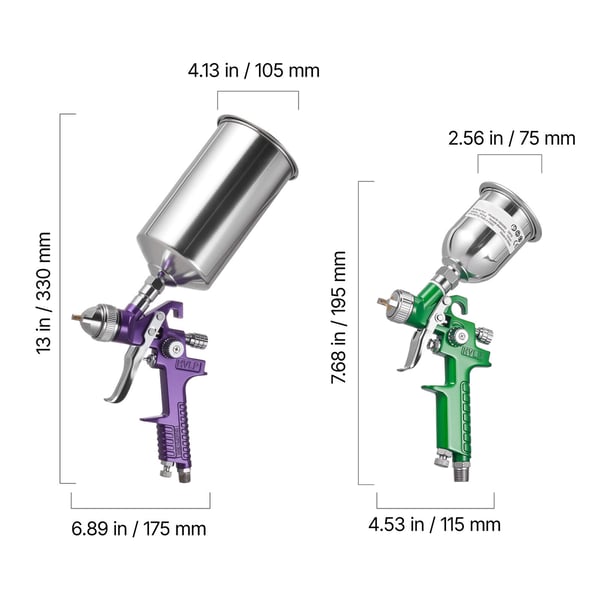 Sprøjtepistol sæt, 3-delt gravity feed sæt med 3 dyser, rustfrit stål