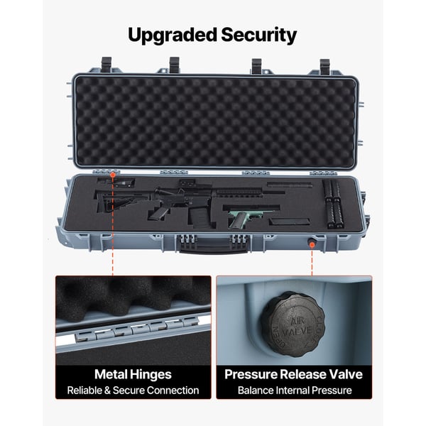 Vapenkoffert, Låsbart hårt fodral 108,9x39,2x15,5 cm, Grå, Vattentät förvaring