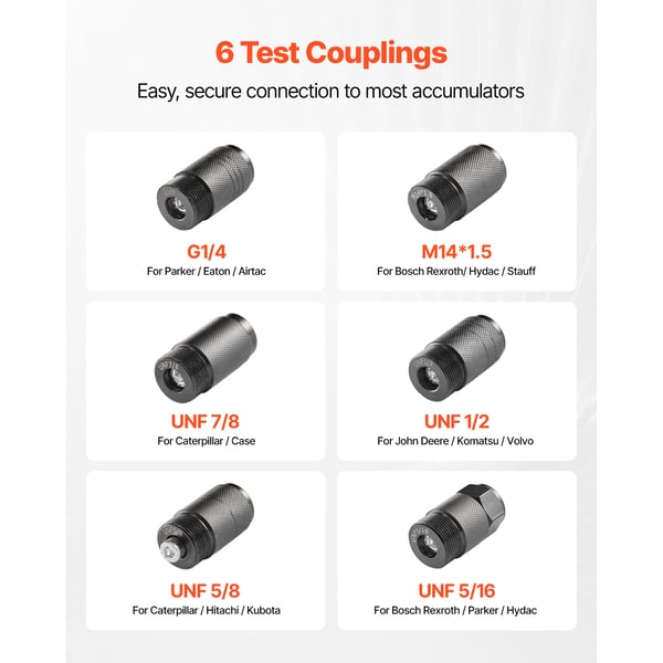 Hydraulinen typpiakun lataussarja, paineentestausjärjestelmä, 3 mittaria, 6 adapteria, metalli