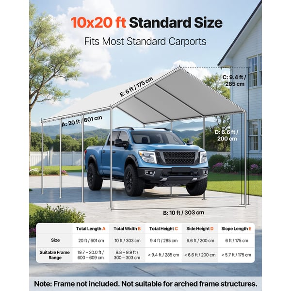 Carport erstatningsoverdækning 6x3,43x2,87 m grå, vandtæt, PE-materiale
