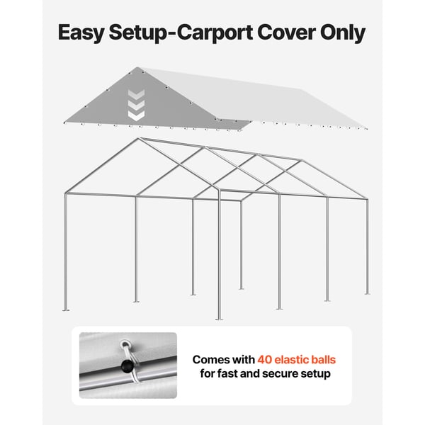 Carport erstatningsoverdækning 6x3,43x2,87 m grå, vandtæt, PE-materiale
