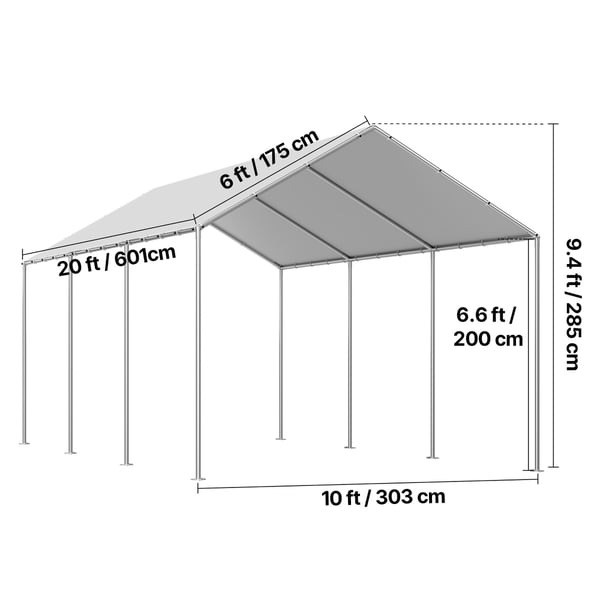 Carport erstatningsoverdækning 6x3,43x2,87 m grå, vandtæt, PE-materiale