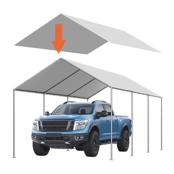 Carport erstatningsoverdækning 6x3,43x2,87 m grå, vandtæt, PE-materiale