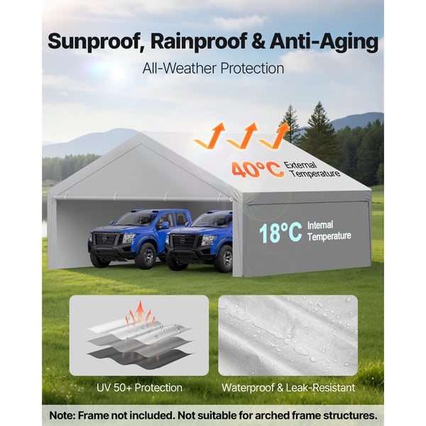 Carport ersättningskapell 6,09x6,09x3,53 m grå, vattentät, extra kraftig