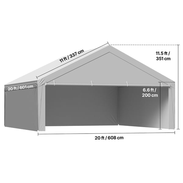 Carport ersättningskapell 6,09x6,09x3,53 m grå, vattentät, extra kraftig