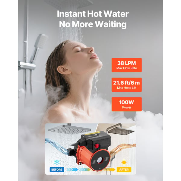 Lämminvesikiertopumppu, 38 L/min, 3-nopeuksinen säätö, valurauta, oranssi