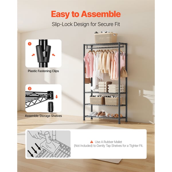 Tøjstativ, 76,2x35,6x194 cm, kulstofstål, justerbar opbevaring