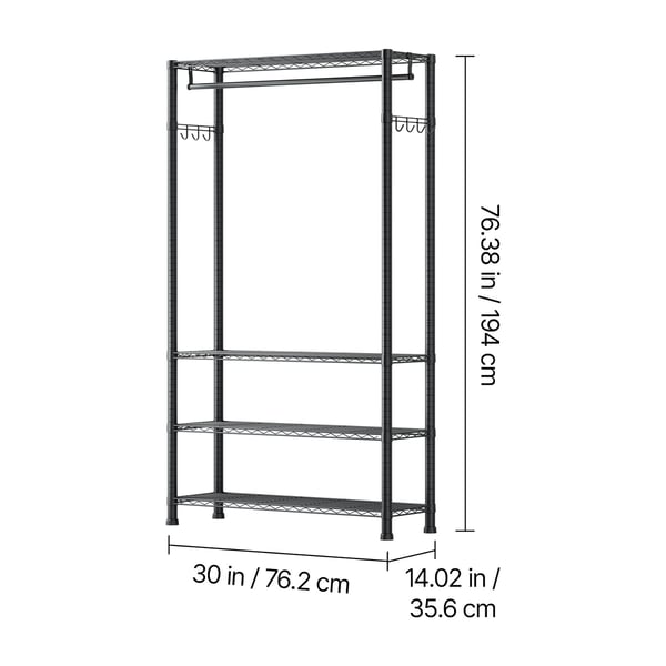 Tøjstativ, 76,2x35,6x194 cm, kulstofstål, justerbar opbevaring
