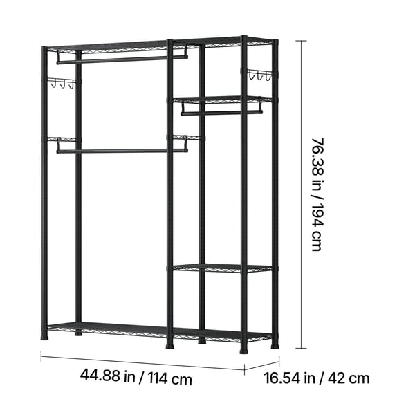 Tøjstativ, 114x42x194 cm, Stål, Justerbar opbevaring