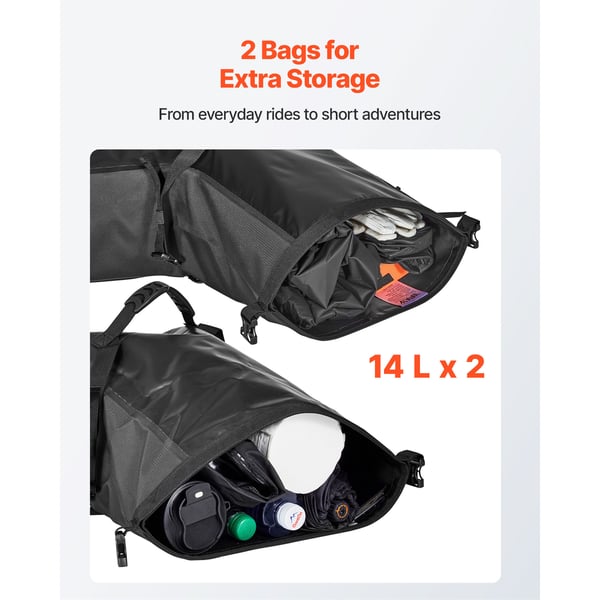 Motorcykel sidetasker, 45,5x17x24 cm, Sort, Vandtæt opbevaring