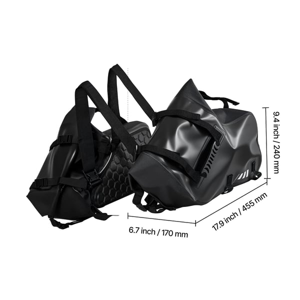 Motorcykel sidetasker, 45,5x17x24 cm, Sort, Vandtæt opbevaring