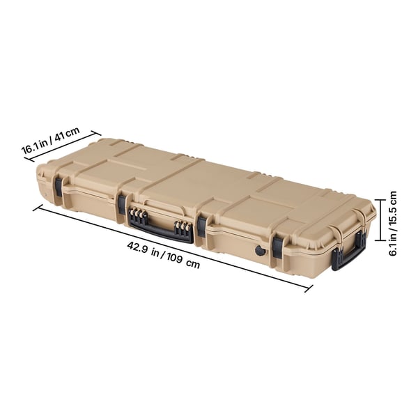 Aseenkotelo, lukittava kova kotelo esileikatulla vaahtomuovilla, 109x41x15,5 cm, khaki, vedenpitävä säilytys