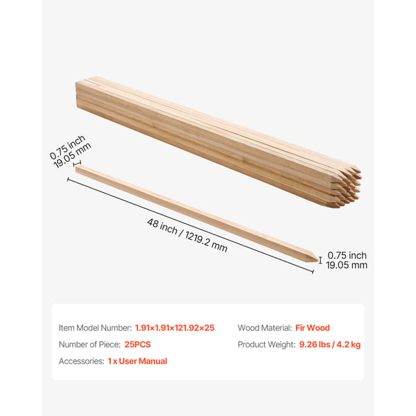 Trädgårdspinnar, 19.05x19.05x1219.2 mm, Trä, Växtstöd