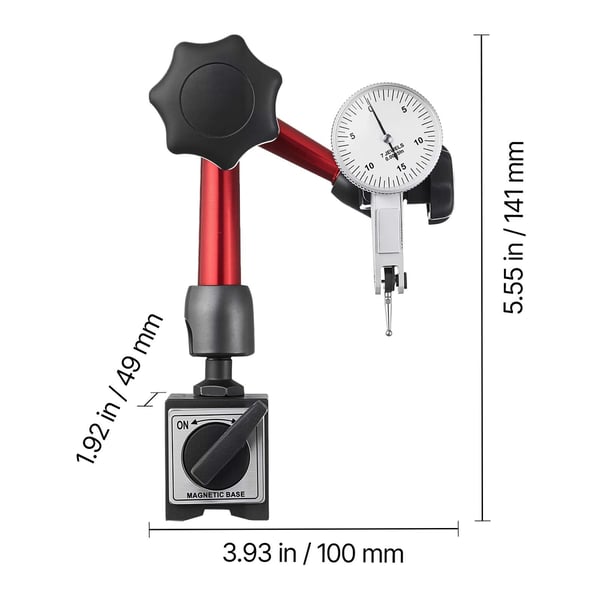 Dial Test Indicator med universel magnetfod, 250x170x65 mm, opbevaringskasse