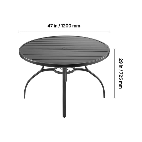 Udendørs spisebord, 120x72,5 cm, sort, metalstål