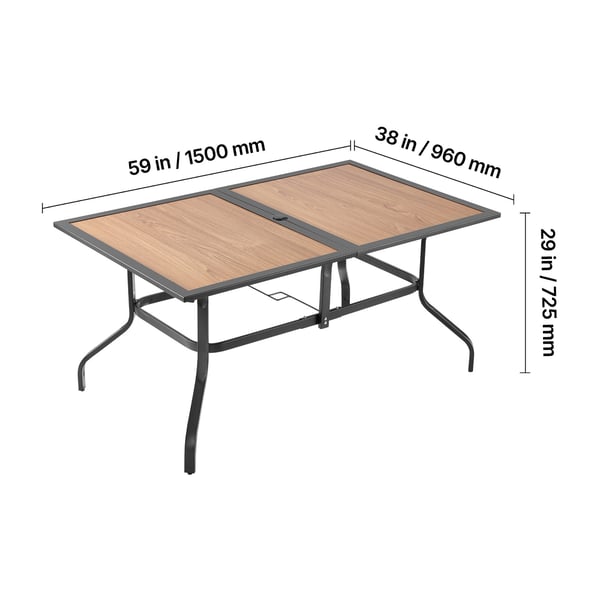 Udendørs spisebord, 150x96x72,5 cm, brun, stål