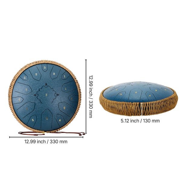 Steel Tongue Drum, 33x33x13 cm, Blå, Stål