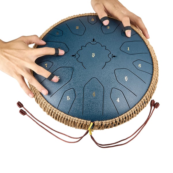 Steel Tongue Drum, 33x33x13 cm, Blå, Stål