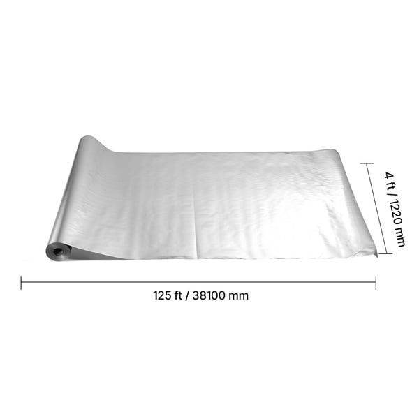 Termisk isoleringsrulle, dobbelt reflekterende perforeret vævet stof, 38,1x1,22 m, sølv, aluminiumfolie