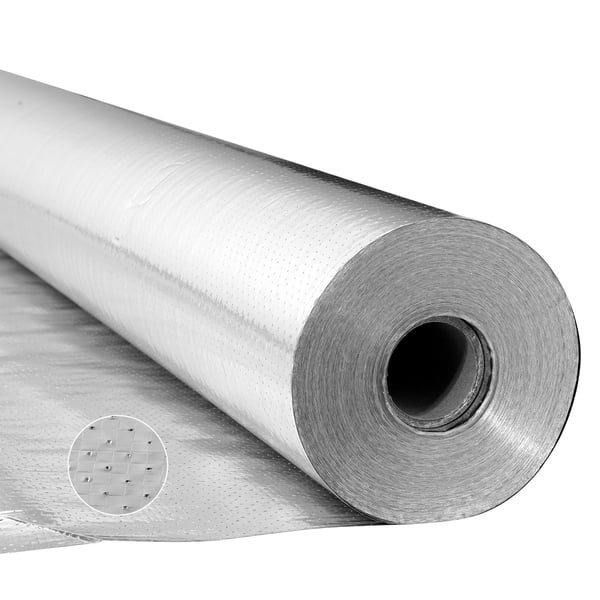 Termisk isoleringsrulle, dobbelt reflekterende perforeret vævet stof, 38,1x1,22 m, sølv, aluminiumfolie