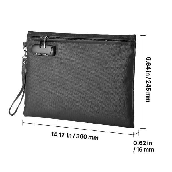 Brandsikker dokumentpose, 24,5x36x1,6 cm, sort, opbevaring