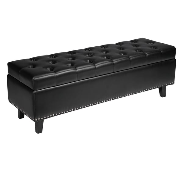 Opbevaringsbænk med ottoman, 41,5x130,5x44 cm, Sort, PU-læder