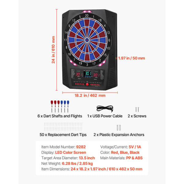 Elektronisk dartskive, 61x46,2x5 cm, LED-pointtavle, plast