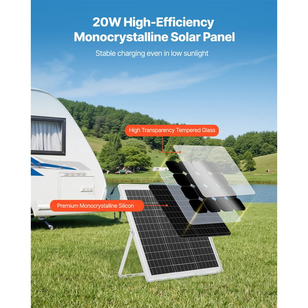 Solpanel batterioplader, 373x370x20 mm, 20W 12V, vandtæt