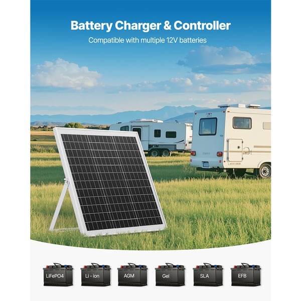 Solpanel batterioplader, 373x370x20 mm, 20W 12V, vandtæt