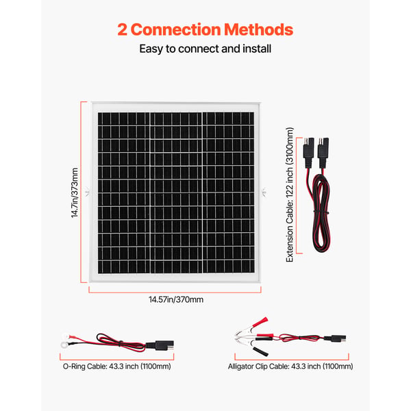 Solpanel batterioplader, 373x370x20 mm, 20W 12V, vandtæt