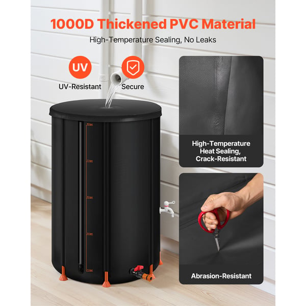 Regnvandstønde, 380 L, 70x103 cm, Sort, PVC