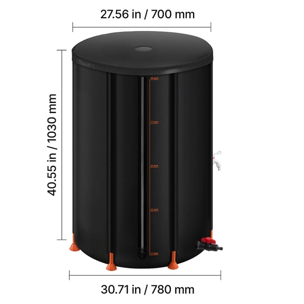 Regnvandstønde, 380 L, 70x103 cm, Sort, PVC