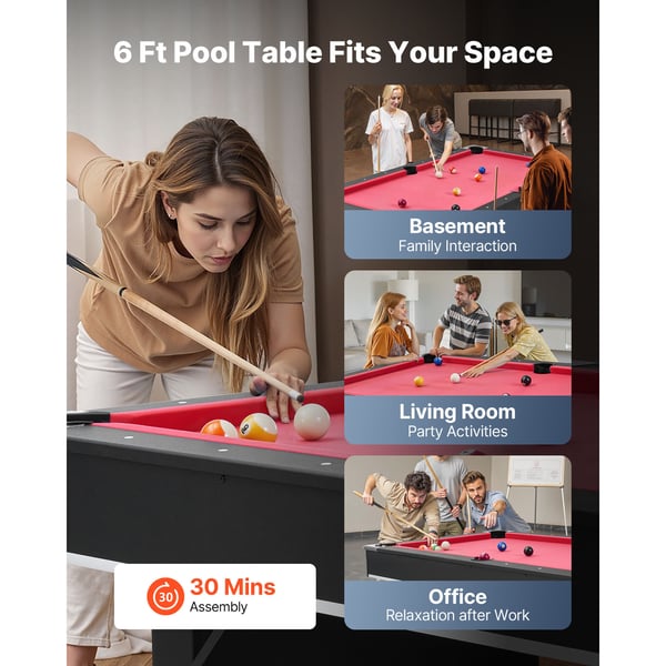 Poolbord 183 cm Rød, justerbar, MDF