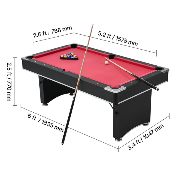 Poolbord 183 cm Rød, justerbar, MDF
