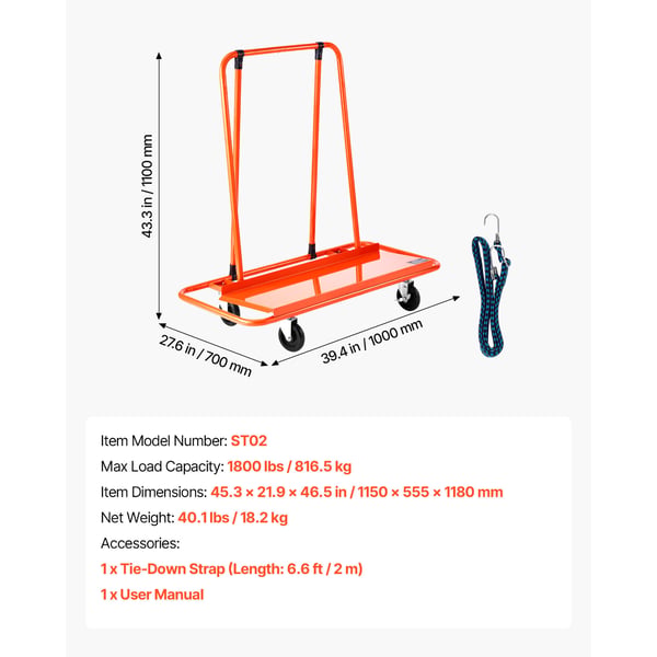 Gipsvogn, 115x55.5x118 cm, Orange, Stål