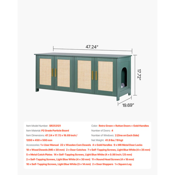 Kattegrus kasse skjul, 120x45x50 cm, Grøn, Træmøbel